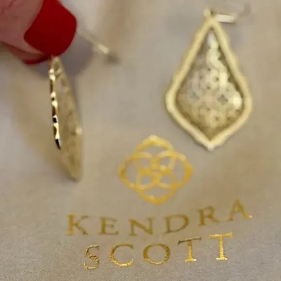 Kendra Scott Addie Gold Filigree Drop Earrings | Gold Tone | Dust Bag - Picture 7 of 8